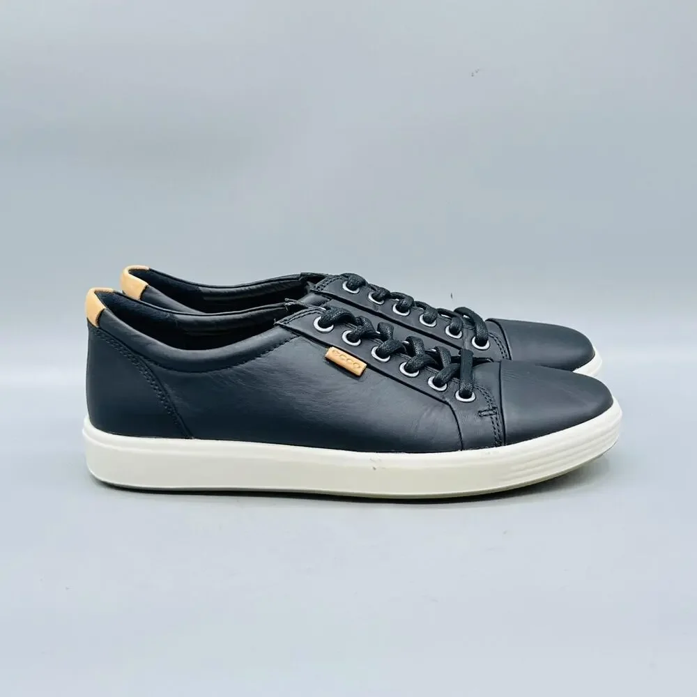 ECCO Shoes Womens 7.5 Black Leather Soft 7 Lace Up Walking Sneakers Comfort